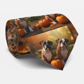 Boxer Puppy Herfst Plezier Pompoen Stropdas (Opgerold)