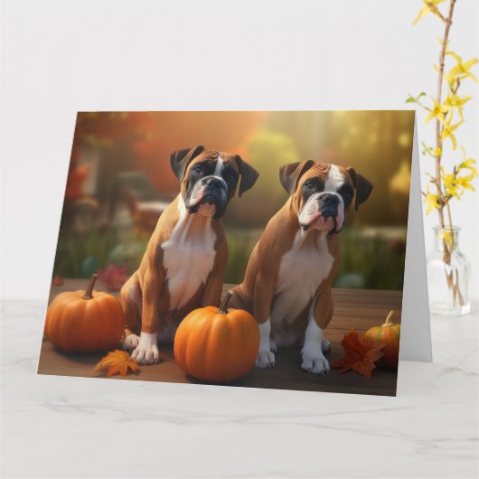 Boxer Puppy Herfstpracht Pompoen  Kaart (Gele Bloem)