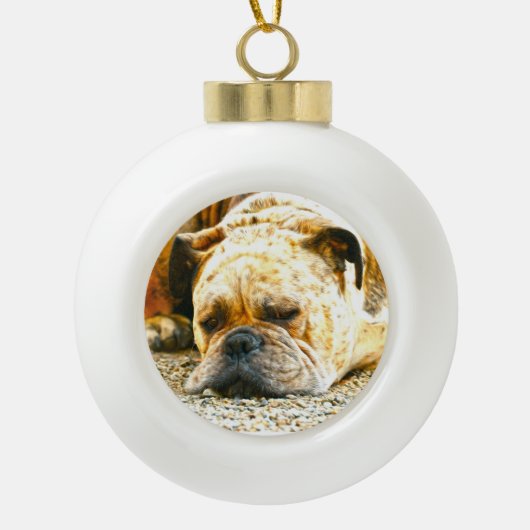 Boxer Puppy Hond Water Kleur Olieverf Kunst Keramische Bal Ornament (Voorkant)