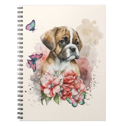 Boxer puppy in bloemen notitieboek (Voorkant)