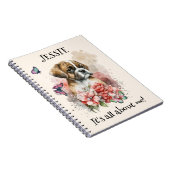 Boxer puppy in bloemen op maat notitieboek (Rechterzijde)