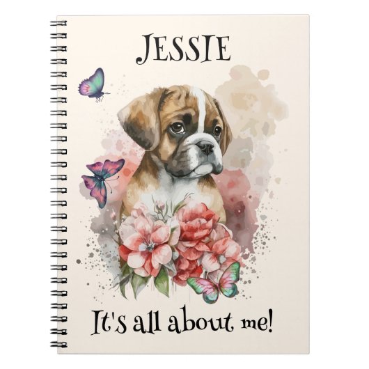 Boxer puppy in bloemen op maat notitieboek (Voorkant)
