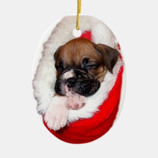 Boxer puppy in kerstboomversiering keramisch ornament (Voorkant)