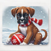 Boxer Puppy In Snowy Scenery Met Een Bal Muismat (Voorkant)