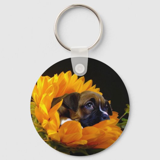 Boxer puppy in Sunflower sleutelhanger (Voorkant)