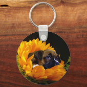 Boxer puppy in Sunflower sleutelhanger (Voorkant)
