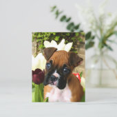 Boxer puppy in tlips briefkaart (Staand voorkant)