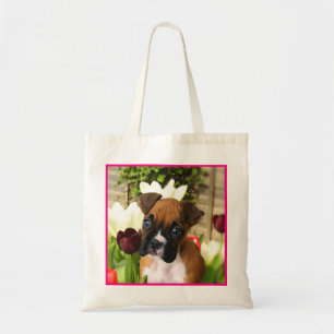 Boxer puppy in tulpencanvas tas