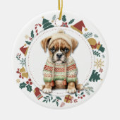 Boxer Puppy in Winter Sweater Kerstmis Keramisch Ornament (Voorkant)