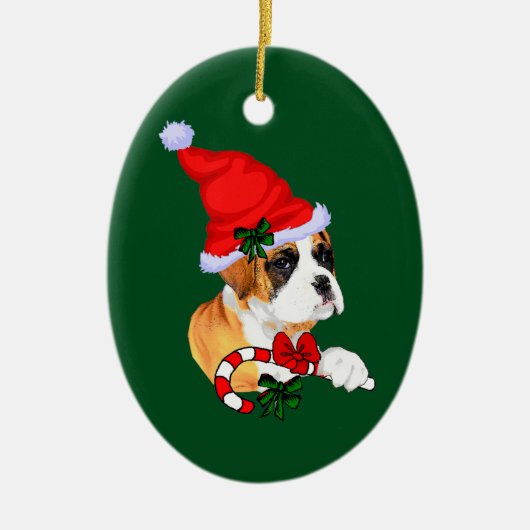 Boxer Puppy Kerstmis Keramisch Ornament (Voorkant)