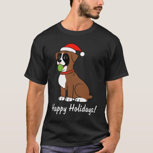 Boxer Puppy met Santa Prettige feestdagen T-shirt (Voorkant)