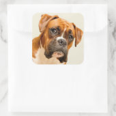 Boxer puppy on ivory cream backdrop. vierkante sticker (Tas)