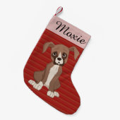 Boxer puppy op een rood kerstpatroon kleine kerstsok (Voorkant (Hangend))