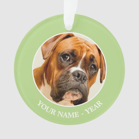 Boxer puppy op ivoorcrème achtergrond. ornament (voorkant)