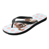 Boxer puppy op roze pokadots teenslippers (Schuin)