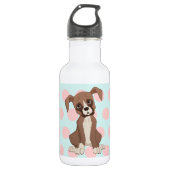 Boxer puppy op roze pokadots waterfles  (Voorkant)