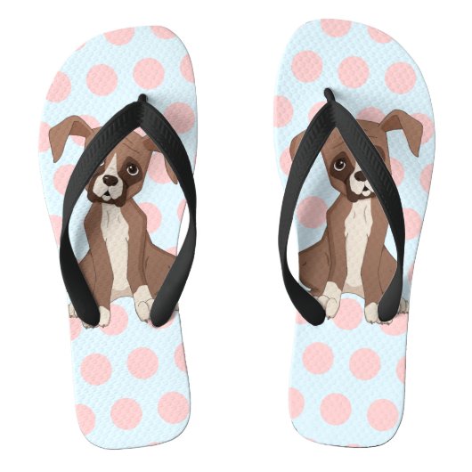 Boxer puppy op Roze Stippen Teenslippers (Voetbed)