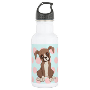 Boxer puppy op Roze Stippen Waterfles