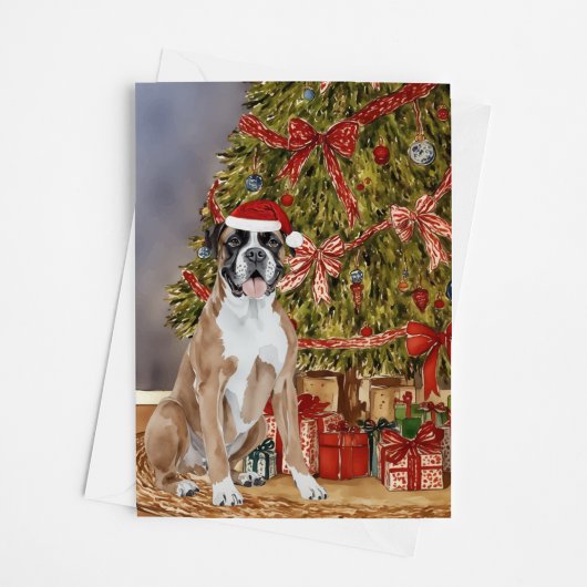 Boxer Puppy Waterverf onder de kerstboom Kaart
