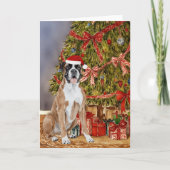 Boxer Puppy Waterverf onder de kerstboom Kaart (Voorkant)