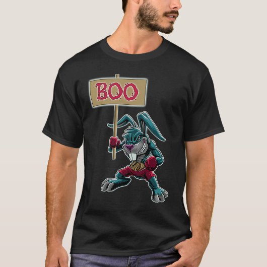 Boxer Rabbit with Sign Boo Halloween Statement T-shirt (Voorkant)