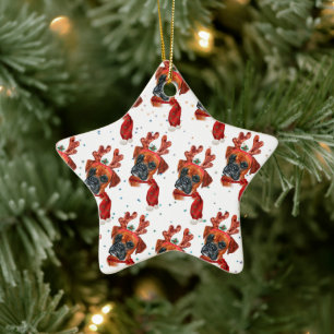 Boxer Ras Watercolor Hondenpatroon Sterren Kerstmi Keramisch Ornament