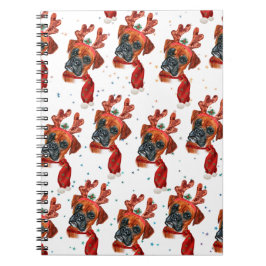Boxer Rase Watercolor Hond Patroon Sterren Kerstmi Notitieboek