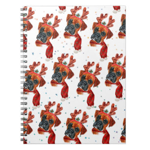 Boxer Rase Watercolor Hond Patroon Sterren Kerstmi Notitieboek