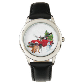 Boxer Red Truck Merry Kerstmis Snowman Hondenliefh Horloge