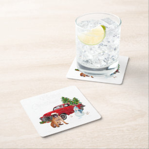 Boxer Red Truck Merry Kerstmis Snowman Hondenliefh Kartonnen Onderzetters