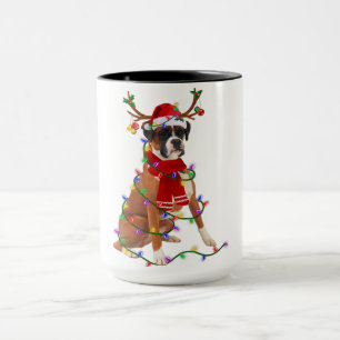 Boxer Reindeer Kerstlampjes Dog Xmas Lover Gif Mok