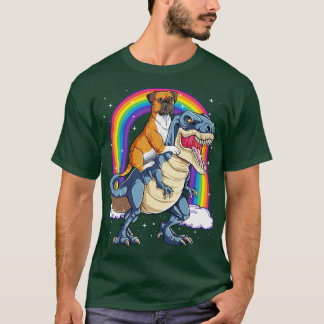 Boxer Riding Dinosaur Rainbow voor mannen Jongen j T-shirt