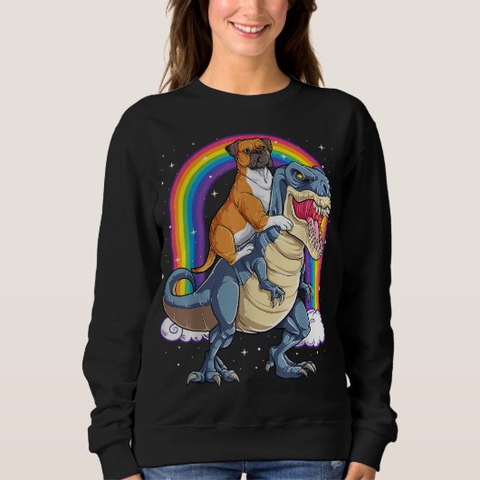 Boxer Riding Dinosaur T rex Gift Dog Lover Boys Ki Trui (Voorkant)