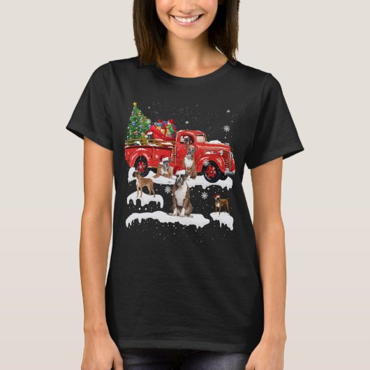 Boxer Riding Red Truck Merry Kersthond X-mas U T-shirt (Voorkant)