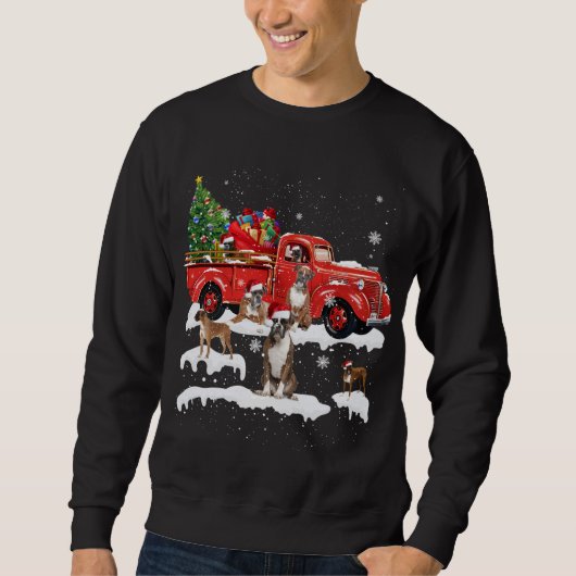Boxer Riding Red Truck Merry Kersthond X-mas U Trui (Voorkant)