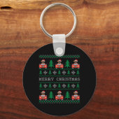 Boxer Rijden Rode Auto Lelijke Kerst Trui Hond Sleutelhanger (Voorkant)