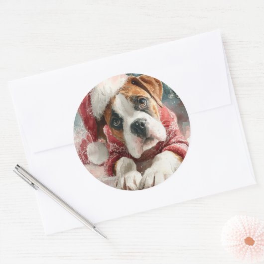 Boxer Ronde Kerststicker Sticker (Envelop)