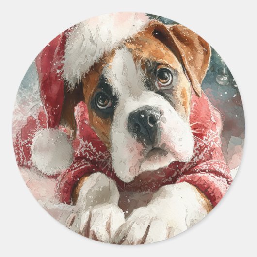 Boxer Round Round Christmas Sticker (Voorkant)