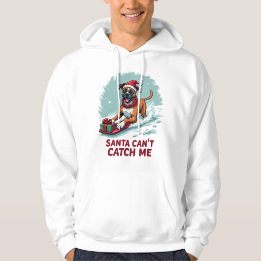 Boxer Santa Can’t Catch Me Christmas Hoodie (Voorkant)