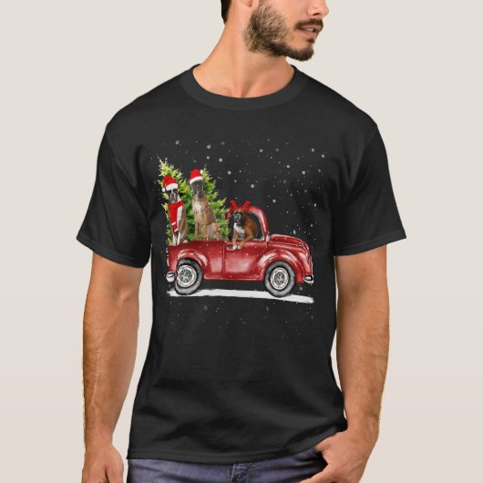 Boxer Santa rendier rode vrachtwagen sneeuw kerstb T-shirt (Voorkant)