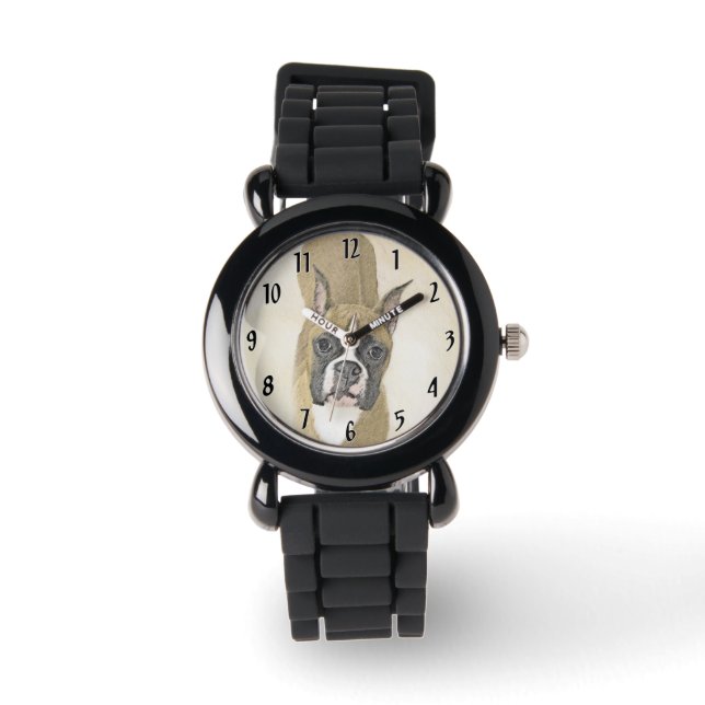 Boxer-schildering - Kute Original Dog Art Horloge (Voorkant)