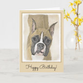 Boxer-schildering - Kute Original Dog Art Kaart (Gele Bloem)