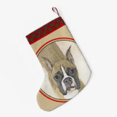 Boxer-schildering - Kute Original Dog Art Kleine Kerstsok (Achterkant (Hangend))