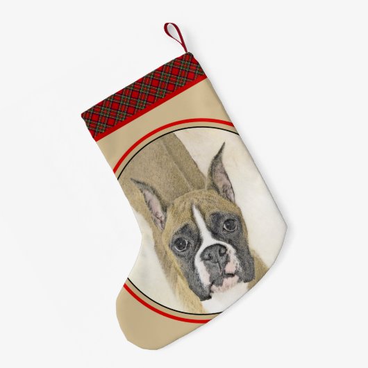 Boxer-schildering - Kute Original Dog Art Kleine Kerstsok (Achterkant (Hangend))