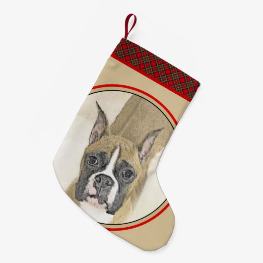 Boxer-schildering - Kute Original Dog Art Kleine Kerstsok (Voorkant (Hangend))