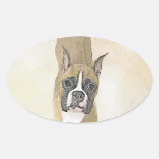 Boxer-schildering - Kute Original Dog Art Ovale Sticker (Voorkant)