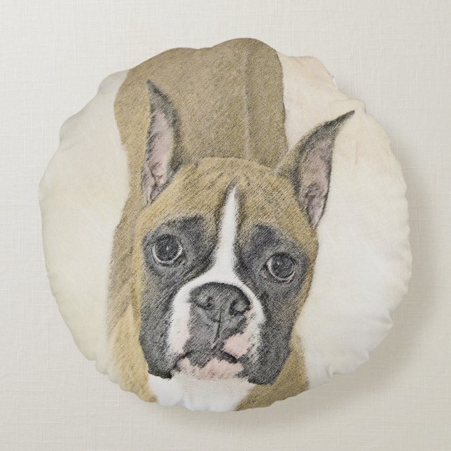 Boxer-schildering - Kute Original Dog Art Rond Kussen (Achterkant)