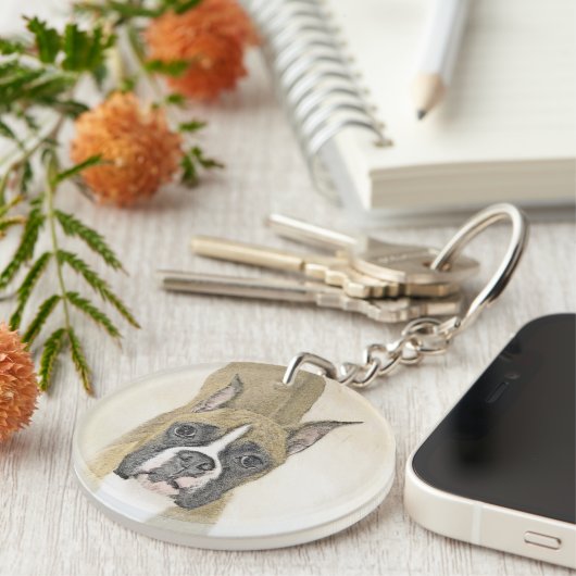 Boxer-schildering - Kute Original Dog Art Sleutelhanger (Voorkant Rechts)