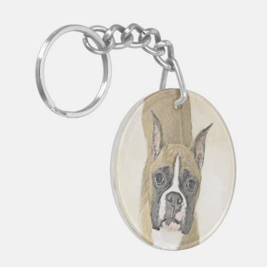 Boxer-schildering - Kute Original Dog Art Sleutelhanger (Voorkant Links)