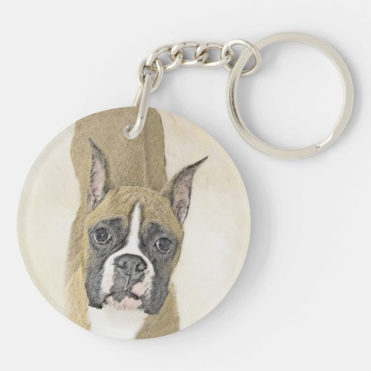 Boxer-schildering - Kute Original Dog Art Sleutelhanger (Achterkant)